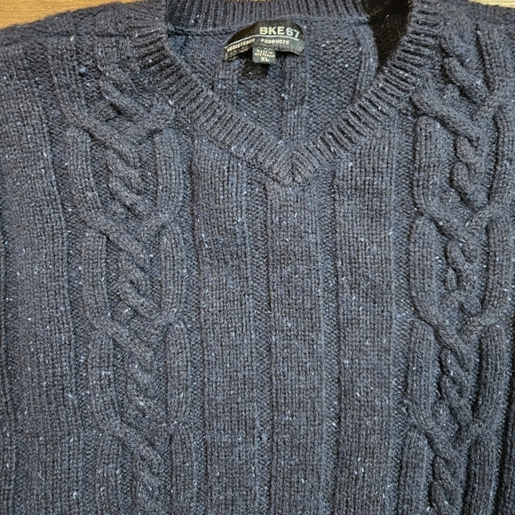 BKE 67 Cable Knit Sweater Blue Size XL Lambswool Cotton Nylon - Picture 2 of 8